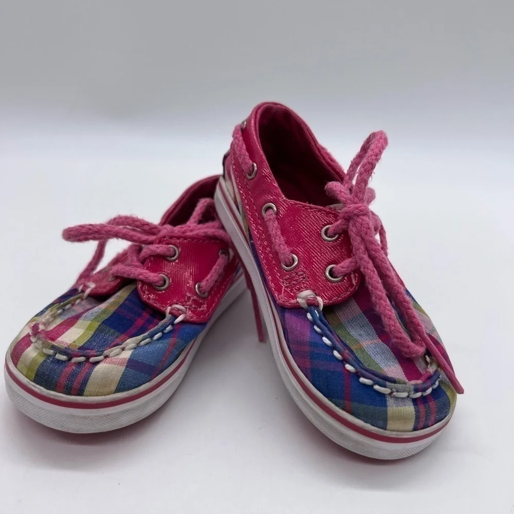 SPERRY TOP SIDERS BABY GIRL PINK AND BLUE PLAID SIZE CRIB 4